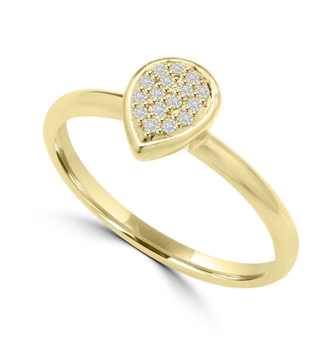 Diamond Essence Delicate Ring With Brilliant Melee in Pear Shape Setting, 0.10 Ct.T.W. In 14K Solid Yellow Gold.