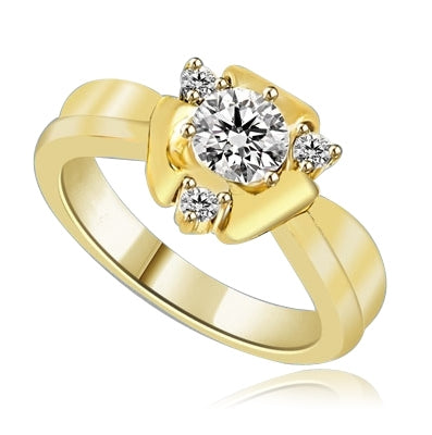 Designer Ring with Round Brilliant Diamond Essence, 0.65Ct in center set in three prongs nd Melee on corners to add more sparkles,0.75Cts. T.W. set in 14K Solid Yellow Gold.