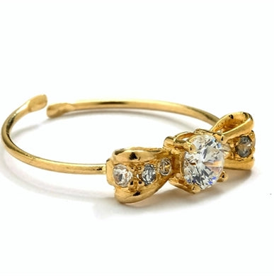 Diamond Essence 14K Solid Yellow Gold Toe Ring with 0.25 Ct.T.W. Round Brilliant Melee Set In Delicate Bow Setting.