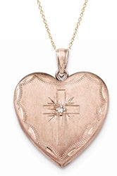 Sterling Silver Rose Gold-plated 24mm length an width with 0.01 ct. Diamond Essence Melee. Cross Design Family Heart.