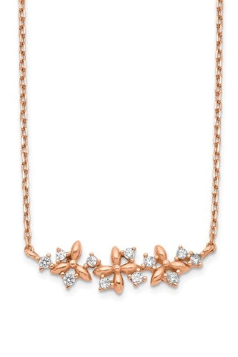 14K Rose Gold Necklace with delicate floral design. 1.0 Ct.t.w. Round Brilliant stones set in three prongs setting. Chain length 15" with 1" extension.