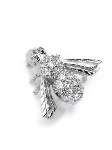 Attractive Bee Pin, 0.85 Cts. T.W. with a bevy of Round Cut Jewels, in Platinum Plated Sterling Silver.
