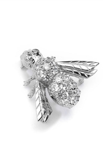 Attractive Bee Pin, 0.85 Cts. T.W. with a bevy of Round Cut Jewels, in Platinum Plated Sterling Silver.