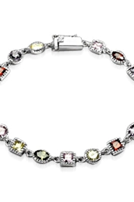 Unique Diamond Essence Bracelet with colorful stones, set in Platinum Plated Sterling Silver.