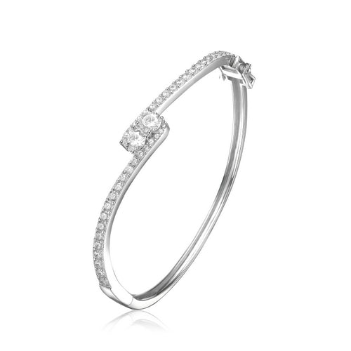 Diamond Essence U & ME Bracelet, with two Round Brilliant stone set in four prongs in close connection, supported by melee on the sides. 2.25 Cts.T.W. in Platinum Plated Sterling Silver. Perfect for any occasion. Matching Necklace #SNC6084
