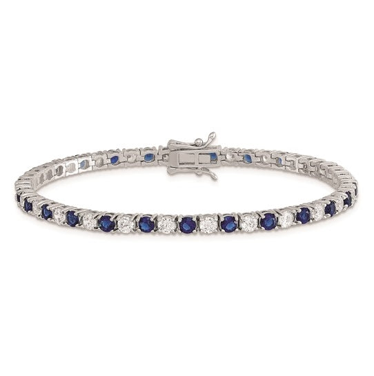 Diamond Essence Sapphire-and-Diamond Tennis Bracelet--7" tennis bracelet alternates round-cut Sapphire Essence and Diamond Essence jewels.5.0 Cts. T.W. set in Platinum Plated Sterling Silver.