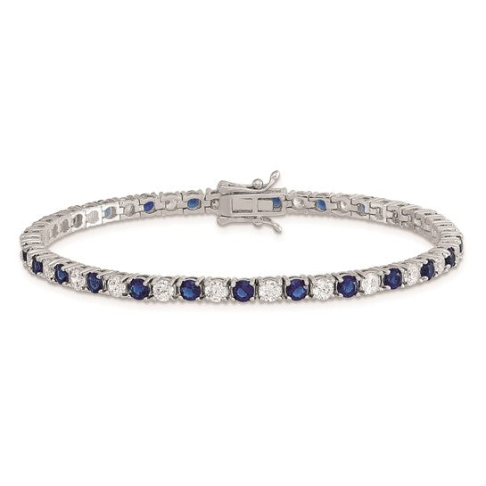 Diamond Essence Sapphire-and-Diamond Tennis Bracelet--7" tennis bracelet alternates round-cut Sapphire Essence and Diamond Essence jewels.5.0 Cts. T.W. set in Platinum Plated Sterling Silver.