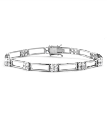 14K Gold Vermeil bracelet with two tracks of golden rails linked to 10- foursomes of round Diamond Essence masterpieces, 2.5 cts.