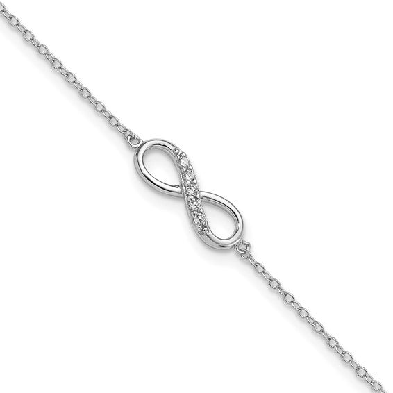Infinity Bracelet with 0.50 ct. Round Brilliant Diamond Essece Round Stones in Platinum Plated Sterling Silver.