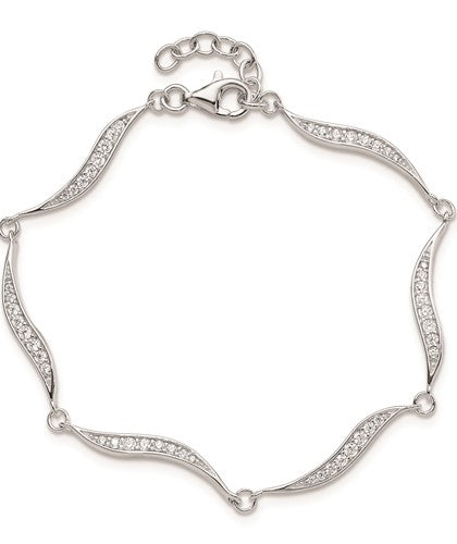 An elegant designer wavy links bracelet for women with lab-made round brilliant melee Diamonds by Diamond Essence set in platinum plated sterling silver. 2.0 Cts.t.w.
