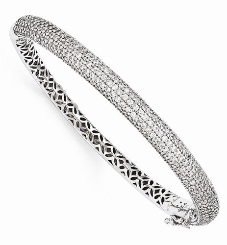 Pave Set Bangle Bracelet with Simulated Round Brilliant Melee by Diamond Essence set in Sterling Silver