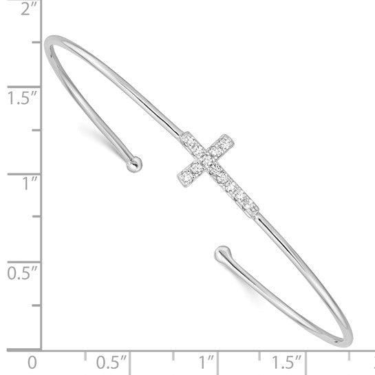 SILVER CUFF BRACELET DIAMOND CROSS