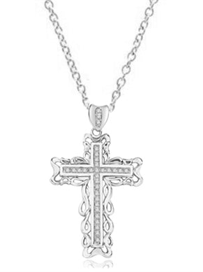 Cross Pendant in Platinum Plated Sterling Silver with Round Diamond Essence, 2.0 Cts. T.W.