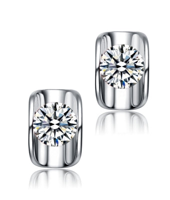 Diamond Essence 1.50 Cts. each, Round Brilliant Stone Set in Platinum Plated Sterling Silver, Artistically Curved Tension Setting, 3.0 Cts. T.W.