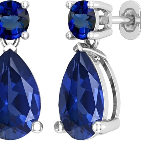 Tear Drop Earrings, 5.0 cts.each Sapphire essence dropping off from 1 ct. each Sapphire Essence stud set in Platinum Plated Sterling silver prong setting. 12.0 cts.t.w..