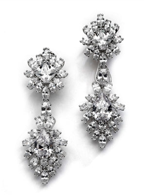 Diamond Essence Cocktail Earrings, 16.0 Cts.T.W. with Pear, Princess, Marquise And Oval Stones, in Platinum Plated Sterling Silver.