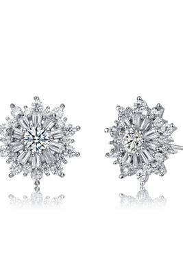Diamond Essence Designer Studs With Round Brilliant Stones And Baguettes, 1.70 Cts.T.W. in Platinum Plated Sterling Silver.