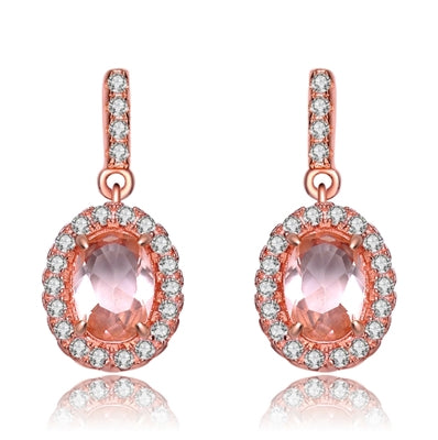 Diamond Essence Rose Plated Silver Earrings with 1 Ct. each Morganite Stone, in Halo Setting, 2.10 Cts.T.W.