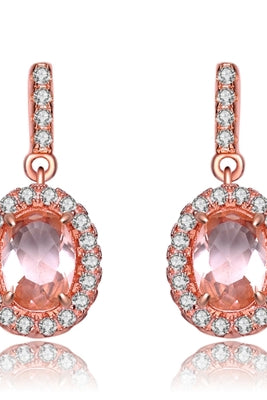 Diamond Essence Rose Plated Silver Earrings with 1 Ct. each Morganite Stone, in Halo Setting, 2.10 Cts.T.W.