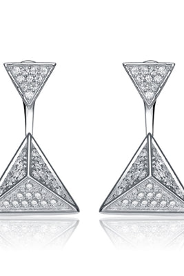 Diamond Essence Two in One Style Earrings, can wear as stud or Dangle, 0.75 Ct.T.W. In Platinum Plated Sterling Silver.