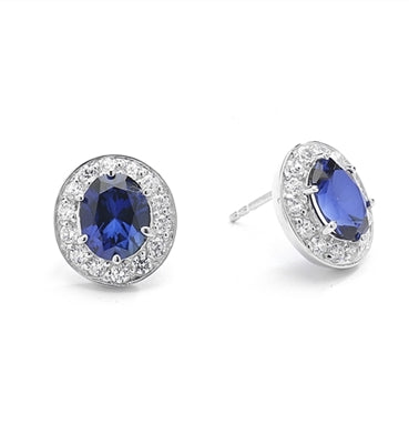 Sapphire&round stone Platinum Plated Over Silver stud earring.