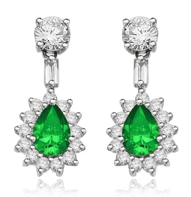 Clip Pear with Emerald Essence earrings in silver