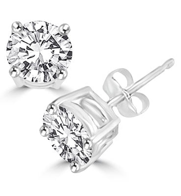 Diamond Essence Ear studs, 0.75 carat each, set in Platinum Plated Sterling Silver prongs settings, 1.50 Cts.T.W.