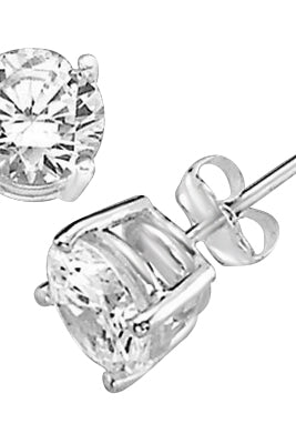 Prong Set Stud Earrings with Synthetic Round Cut Diamond by Diamond Essence set in Sterling Silver - 6 Cts.t.w.