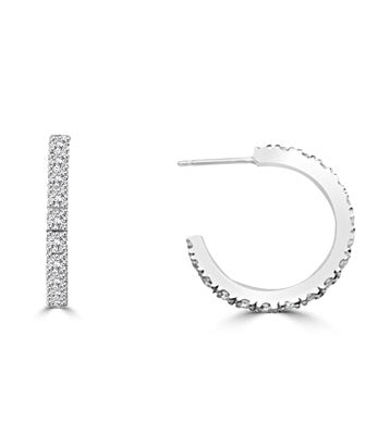 Sparkling Half hoop earrings with Diamond essence round brilliant stones set in Platinum Plated Sterling Silver, 3.6 cts.t.w.