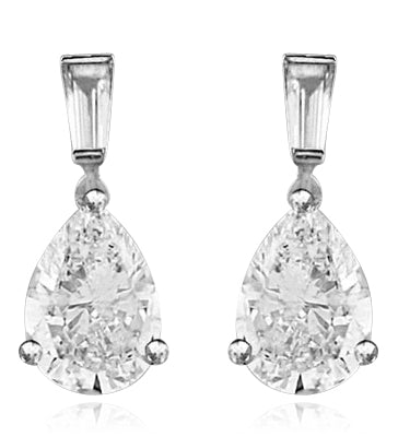 6.5 ct Pear cut Platinum Plated Sterling Silver drop earrings