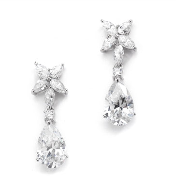 Pear,marquise cut stone-Platinum Plated Sterling Silver drop earrings
