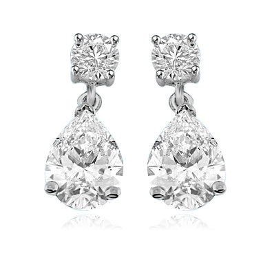 Pear cut & round stone silver drop earrings