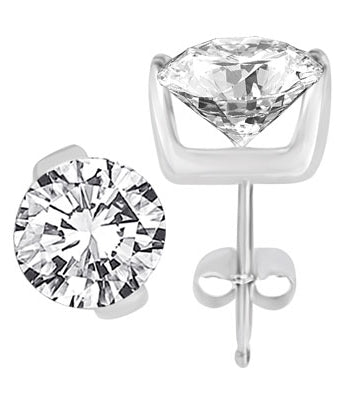 Diamond Essence stud in a two-bar tension setting, round brilliant stones 1.0 ct. each in Platinum Plated Sterling Silver. Choice of 2.0 cts. available.