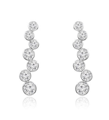 Platinum Plated Sterling Silver earring of Diamond Essence round brilliant stones set in bezel setting. 5.5 cts.T.W.