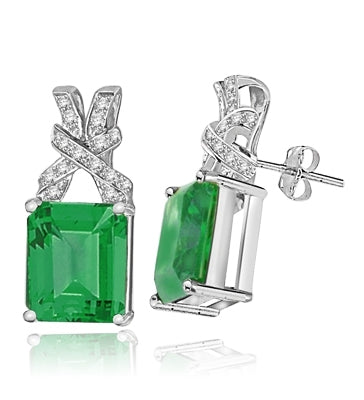 Five-carat emerald-cut emerald Silver studs