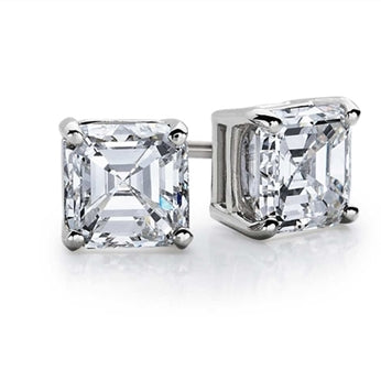 Prong Set Stud Earrings with Artificial Asscher Cut Diamond by Diamond Essence set in Sterling Silver 6 Cts.t.w.