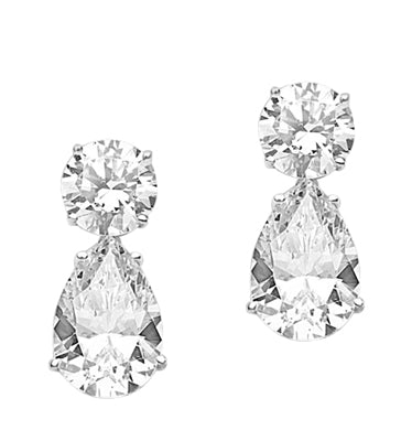 Best Selling Tear Drop Diamond Essence Earrings - White Brilliant Round Stone is 2 Ct and White Brilliant Pear Stone is 5 Ct. A Brilliant Sparkle of 14 Cts. T.W. for the pair of earrings! In Platinum Plated Sterling Silver.