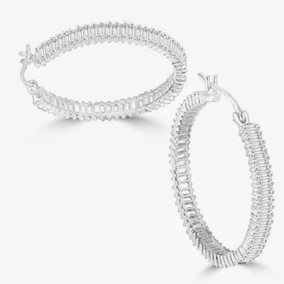 hoop earrings with baguettes in silver