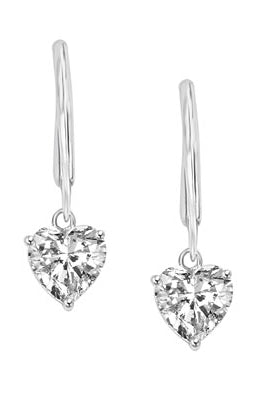 Prong Set Lever back Earring with Faux Heart Cut Brilliant Diamond by Diamond Essence set in Sterling Silver
