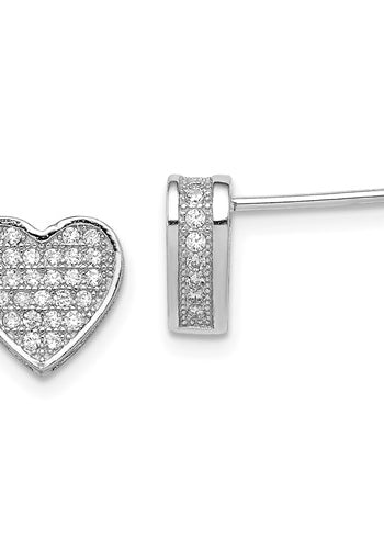 Diamond Essence Heart Shape Earrings, with pave setting melee in Platinum Plated Sterling Silver, 2.0 cts.t.w.