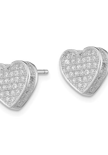 Diamond Essence Heart Shape Earrings, with pave setting melee in Platinum Plated Sterling Silver, 2.0 cts.t.w.