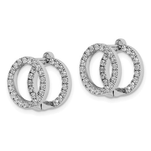 Platinum Plated Sterling Silver Huggies With Two Row Of Round Diamond Essence Stone, 1.20 Cts.T.W.