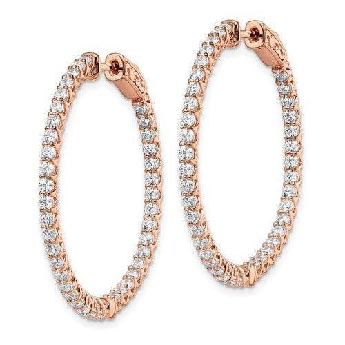 In And Out Rose Plated Silver Hoops With Diamond Essence Round Brilliant Stones
