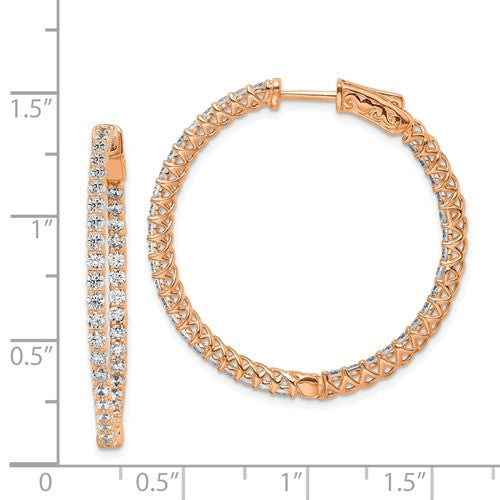 In And Out Rose Plated Silver Hoops With Diamond Essence Round Brilliant Stones