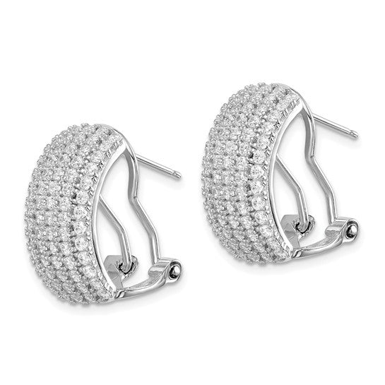 Half hoop diamond silver earrings with omega clips