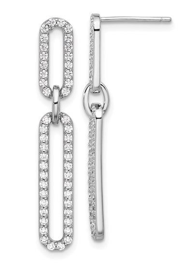 Silver paper clip round diamonds earrings