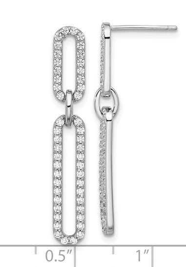 Silver paper clip round diamonds earrings