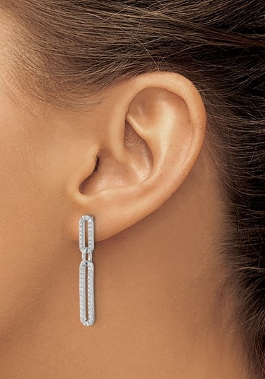 Silver paper clip round diamonds earrings