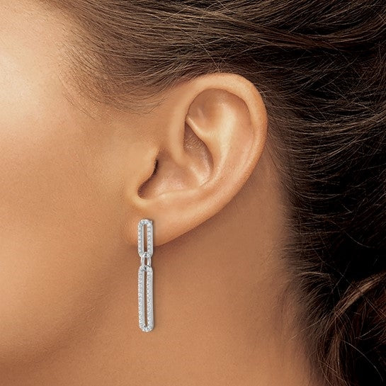 Silver paper clip round diamonds earrings
