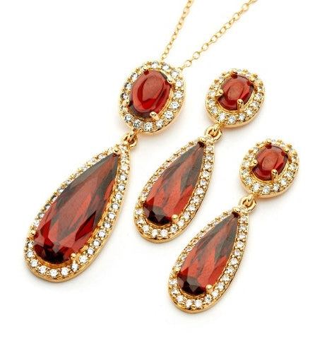 Diamond Essence Garnet Earring and Pendant set, 13.50 Cts.T.W.